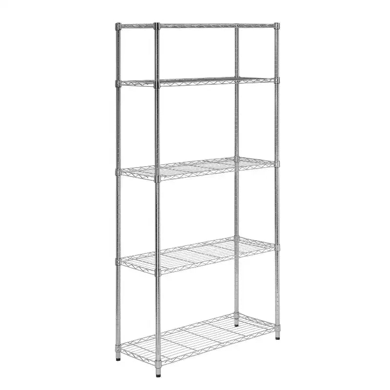 Étagère à 5 niveaux, 90 kg par étagère, chromée : étagère en fil d'acier, 183 cm H, 91 cm P, 36 cm L, rangement universel