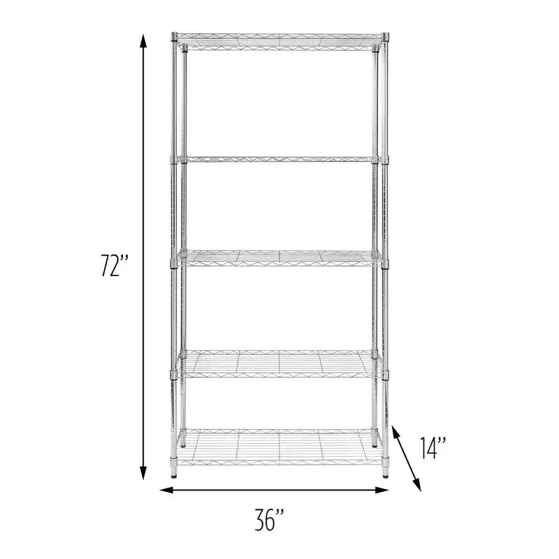 Étagère à 5 niveaux, 90 kg par étagère, chromée : étagère en fil d'acier, 183 cm H, 91 cm P, 36 cm L, rangement universel