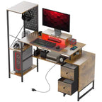 Bureau d'ordinateur 56" avec prises de courant et lumières LED, bureau à domicile avec support d'écran et support d'unité centrale