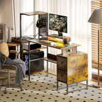 Bureau d'ordinateur 56" avec prises de courant et lumières LED, bureau à domicile avec support d'écran et support d'unité centrale