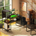 Bureau d'ordinateur 56" avec prises de courant et lumières LED, bureau à domicile avec support d'écran et support d'unité centrale