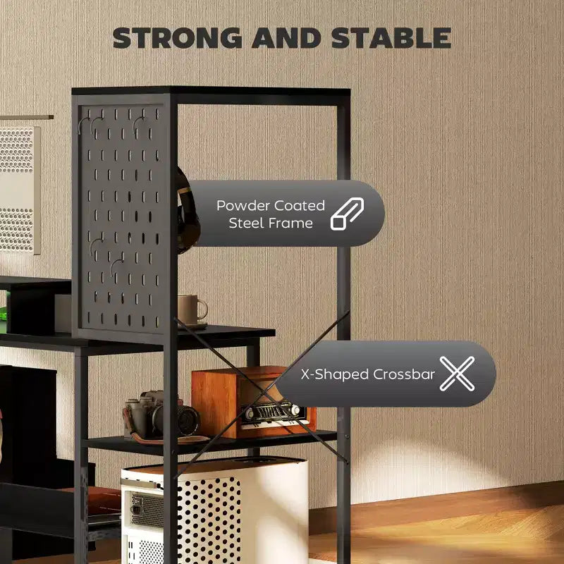 Bureau d'ordinateur 56" avec prises de courant et lumières LED, bureau à domicile avec support d'écran et support d'unité centrale