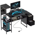 HOMCOM 56 Computer Desk with Power Outlets and LED Lights, Home Office Desk with Monitor Stand and CPU Stand
