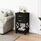Heynemo Tall Nightstand with 2 Drawers & Open Shelf Below, Modern Night Stand End Table for Bedroom, Living Room, Home Office