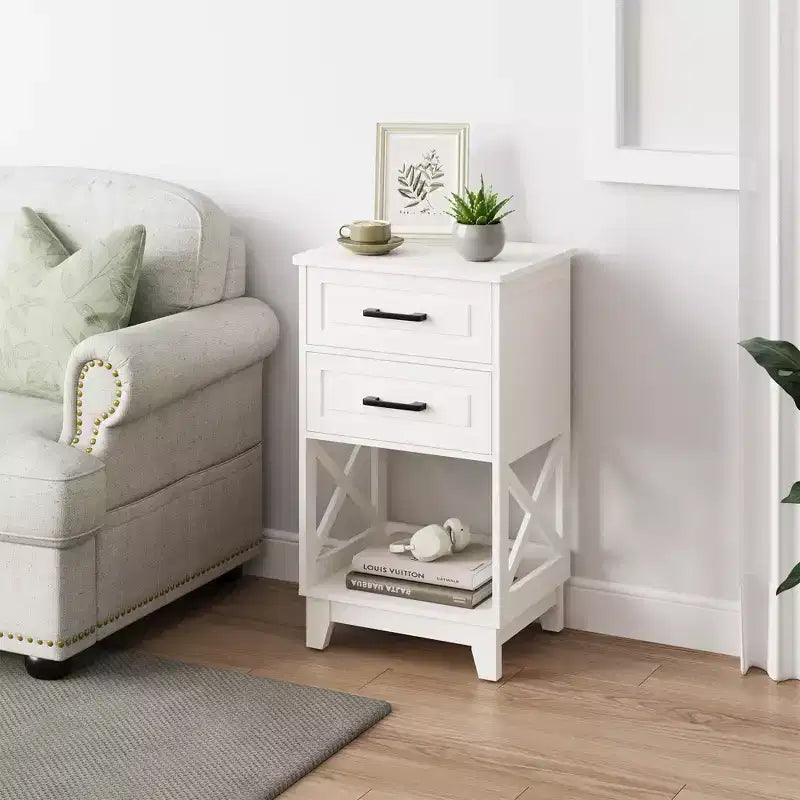 Table de chevet haute avec 2 tiroirs et étagère ouverte, table de chevet/d'appoint moderne pour chambre, salon, bureau à domicile
