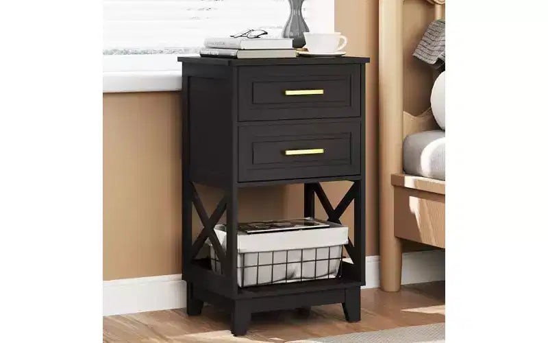 Table de chevet haute avec 2 tiroirs et étagère ouverte, table de chevet/d'appoint moderne pour chambre, salon, bureau à domicile