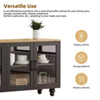 Meuble TV de ferme de 70 pouces avec portes en verre, buffet avec étagères, buffet à 5 pieds en bois pour salon