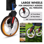 Déambulateur tout-terrain avec siège, dossier, poignées, déambulateur pour personnes âgées, 12 roues en caoutchouc, déambulateurs pliables en aluminium léger
