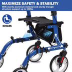 Déambulateur tout-terrain avec siège, dossier, poignées, déambulateur pour personnes âgées, 12 roues en caoutchouc, déambulateurs pliables en aluminium léger