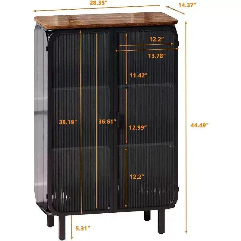 Meuble de rangement 3 niveaux de 72 cm avec 2 portes vitrées, organisateur de rangement moderne pour entrée, salon, bureau à domicile, salle à manger, noir+marron