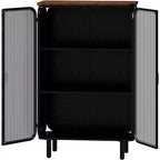 Meuble de rangement 3 niveaux de 72 cm avec 2 portes vitrées, organisateur de rangement moderne pour entrée, salon, bureau à domicile, salle à manger, noir+marron