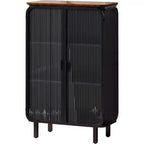 Meuble de rangement 3 niveaux de 72 cm avec 2 portes vitrées, organisateur de rangement moderne pour entrée, salon, bureau à domicile, salle à manger, noir+marron