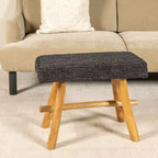 Tabouret en bois de teck et mendong tressé, noir