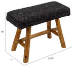 Tabouret en bois de teck et mendong tressé, noir