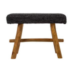 Tabouret en bois de teck et mendong tressé, noir
