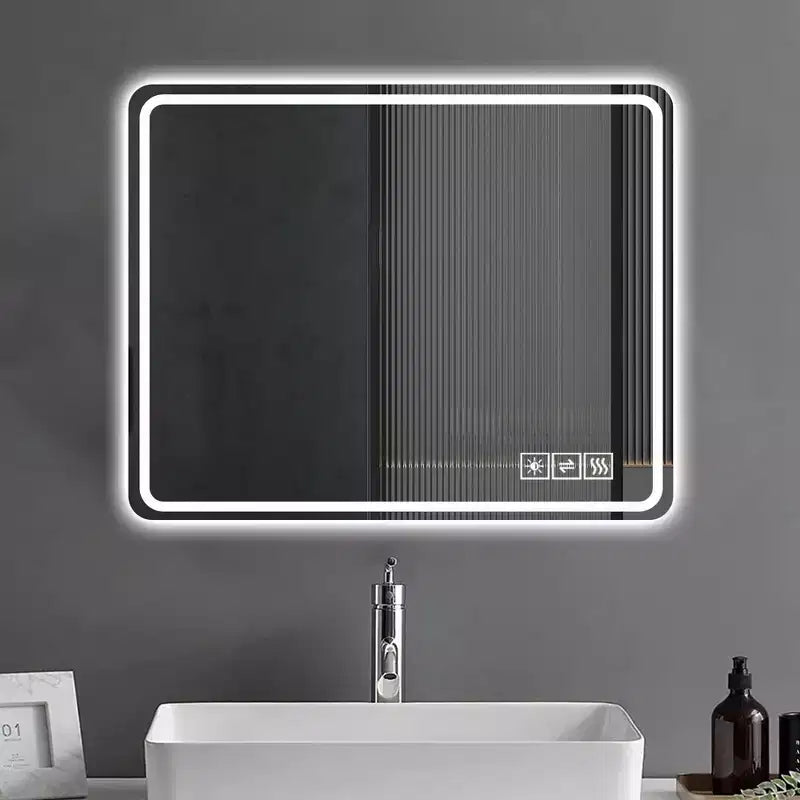 Miroirs de salle de bain LED avec lumières frontales, miroirs de courtoisie muraux, miroir sans cadre antibuée avec lumière, argent sans cuivre