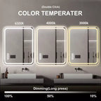 Miroirs de salle de bain LED avec lumières frontales, miroirs de courtoisie muraux, miroir sans cadre antibuée avec lumière, argent sans cuivre