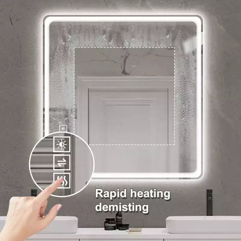 Miroirs de salle de bain LED avec lumières frontales, miroirs de courtoisie muraux, miroir sans cadre antibuée avec lumière, argent sans cuivre