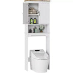 66-Inch Over Toilet Storage Cabinet, Freestanding Bathroom Organizer with Double Doors and Adjustable Shelves, Anti-Tip Device, Easy Assembly, White