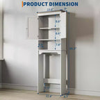 Meuble de rangement sur toilettes de 168 cm, organisateur de salle de bain autoportant avec deux portes et étagères réglables, dispositif anti-basculement, assemblage facile, blanc
