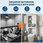 Meuble de rangement sur toilettes de 168 cm, organisateur de salle de bain autoportant avec deux portes et étagères réglables, dispositif anti-basculement, assemblage facile, blanc