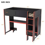 Lit mezzanine double Whisen Wood avec bureau intégré, armoire, LED et un tiroir