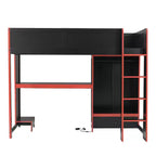 Lit mezzanine double Whisen Wood avec bureau intégré, armoire, LED et un tiroir