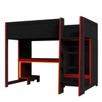 Lit mezzanine double Whisen Wood avec bureau intégré, armoire, LED et un tiroir