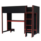 Lit mezzanine double Whisen Wood avec bureau intégré, armoire, LED et un tiroir
