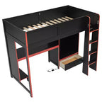 Lit mezzanine double Whisen Wood avec bureau intégré, armoire, LED et un tiroir