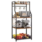 Étagère de cuisine style boulanger, support de four à micro-ondes avec grand panier métallique, station de café industrielle, étagère de rangement de cuisine à 4 niveaux, marron