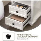 Table de chevet de ferme 18 bleu Table d'appoint 1 pièce avec station de recharge 2 tiroirs Rangement Étagère ouverte, pour chambre à coucher, salon, blanc