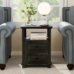 Table de chevet de ferme 18 bleu Table d'appoint 1 pièce avec station de recharge 2 tiroirs Rangement Étagère ouverte, pour chambre à coucher, salon, blanc