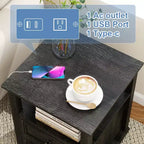 Table de chevet de ferme 18 bleu Table d'appoint 1 pièce avec station de recharge 2 tiroirs Rangement Étagère ouverte, pour chambre à coucher, salon, blanc