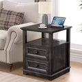 Dyonery Farmhouse Nightstand 18 Blue End Table 1-piece with Charging Station 2 Drawers Storage Open Shelf, for Bedroom, Living Room, White