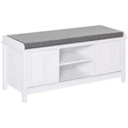 TUYOHW Entryway Shoe Bench Storage Ottoman with Sliding Doors, Adjustable Shelving with 6 Compartments and Padded Seat