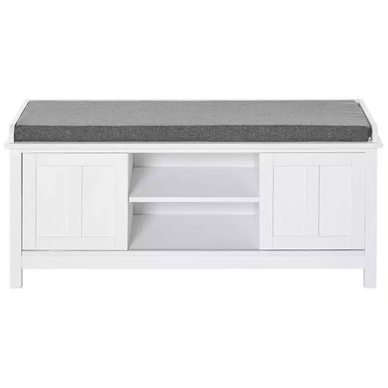 Banc à chaussures d'entrée avec portes coulissantes, étagères réglables à 6 compartiments et siège rembourré