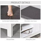 Banc à chaussures d'entrée avec portes coulissantes, étagères réglables à 6 compartiments et siège rembourré