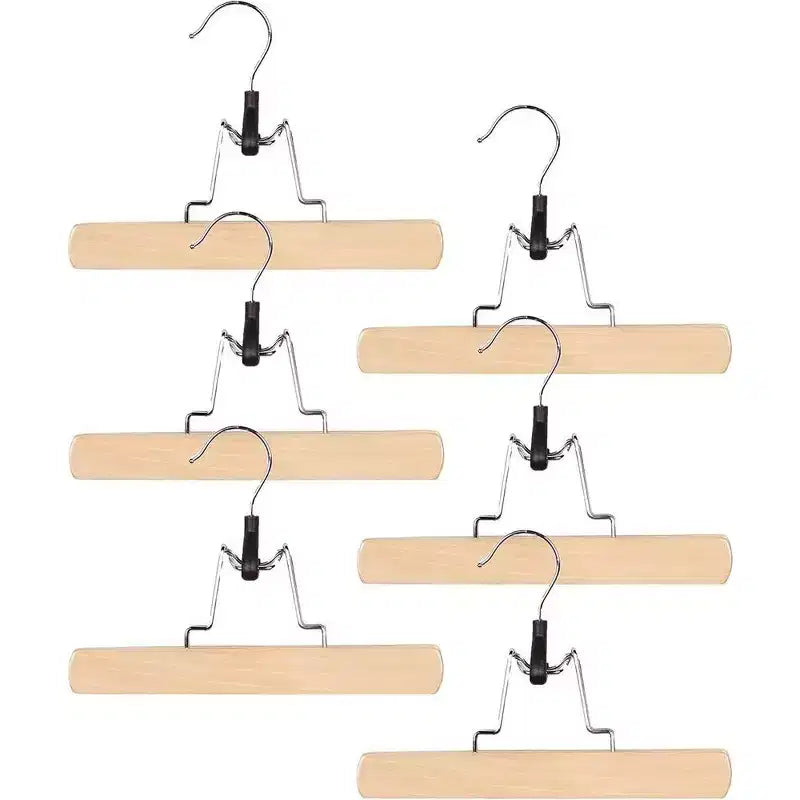 Wooden Pants Hangers - Wood Skirt Hangers - 6 Pack - for Men Shorts and Pants and Women Dress Clothes - Non Slip Slim Closet Space Saving