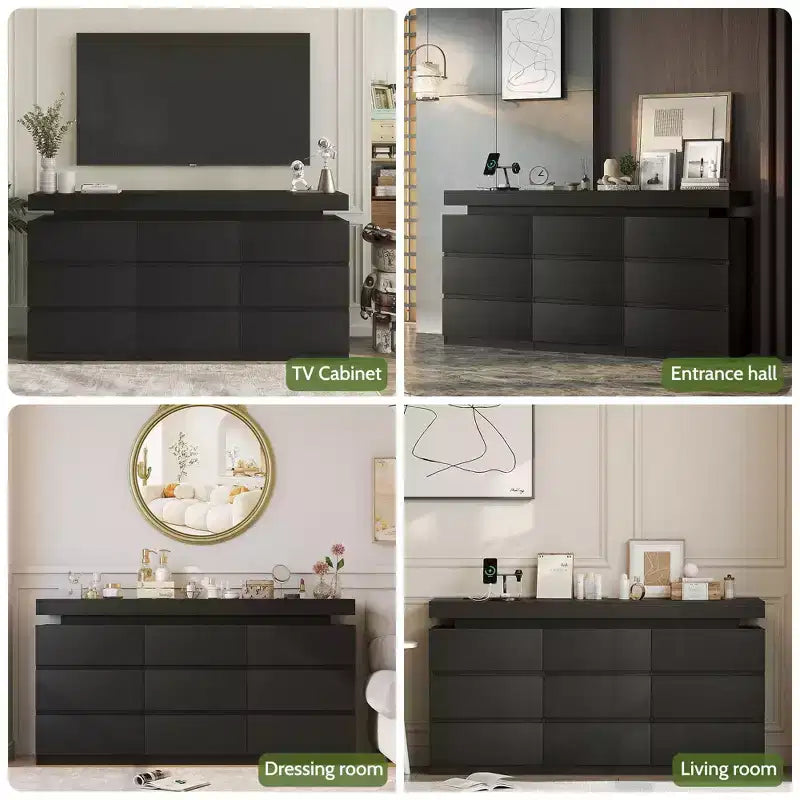 Coiffeuse moderne à 9 tiroirs avec plateau coulissant, comprenant des tiroirs, un organisateur pour la chambre, le placard et le salon