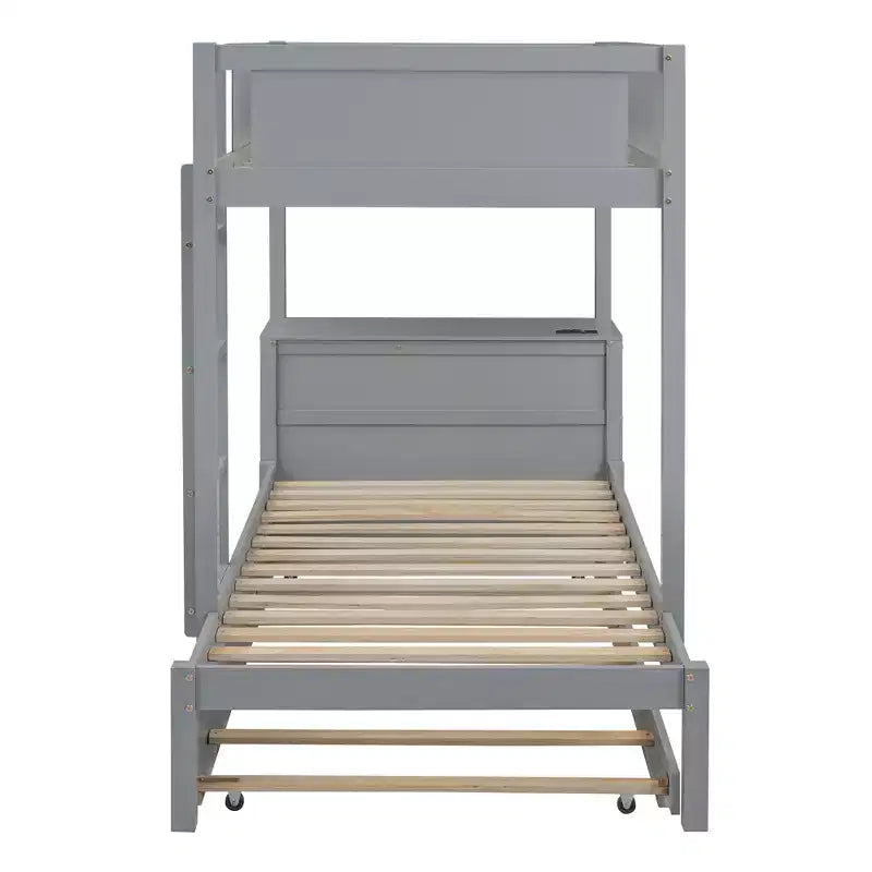 Lit superposé avec lit gigogne et bureau, cadre de lit superposé en bois massif avec tiroirs de rangement et étagères pour chambre d'enfants et d'adultes