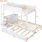 Lit superposé avec lit gigogne et bureau, cadre de lit superposé en bois massif avec tiroirs de rangement et étagères pour chambre d'enfants et d'adultes