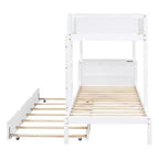 Lit superposé avec lit gigogne et bureau, cadre de lit superposé en bois massif avec tiroirs de rangement et étagères pour chambre d'enfants et d'adultes