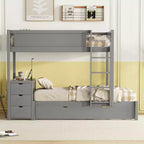Lit superposé avec lit gigogne et bureau, cadre de lit superposé en bois massif avec tiroirs de rangement et étagères pour chambre d'enfants et d'adultes