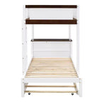Lit superposé avec lit gigogne et bureau, cadre de lit superposé en bois massif avec tiroirs de rangement et étagères pour chambre d'enfants et d'adultes