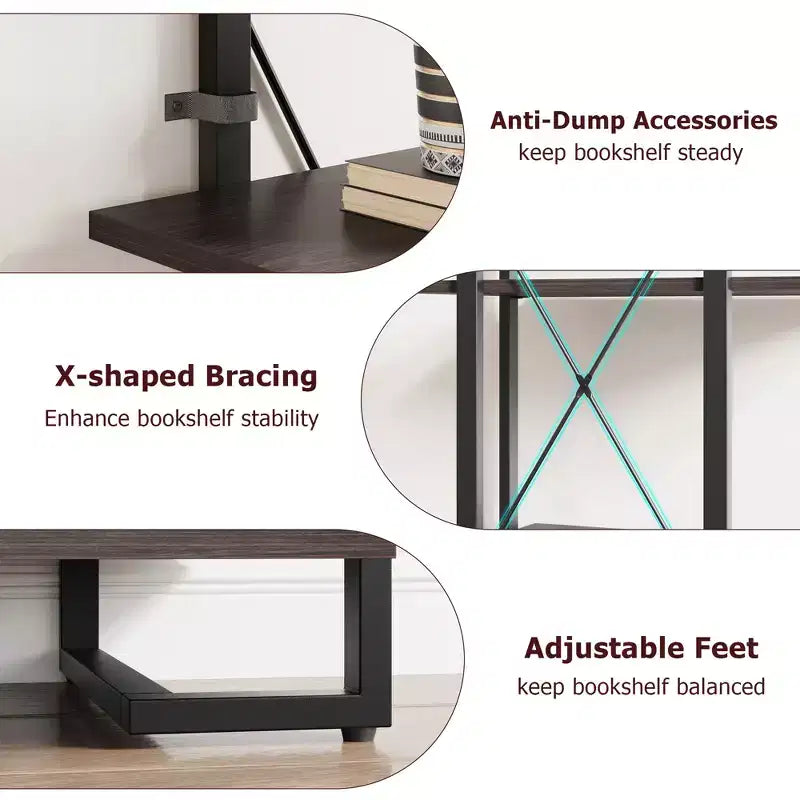 Étagère de rangement ouverte moderne à 3 niveaux grande capacité avec cadre métallique, robuste et durable, convient pour le salon, le bureau à domicile, la chambre à coucher