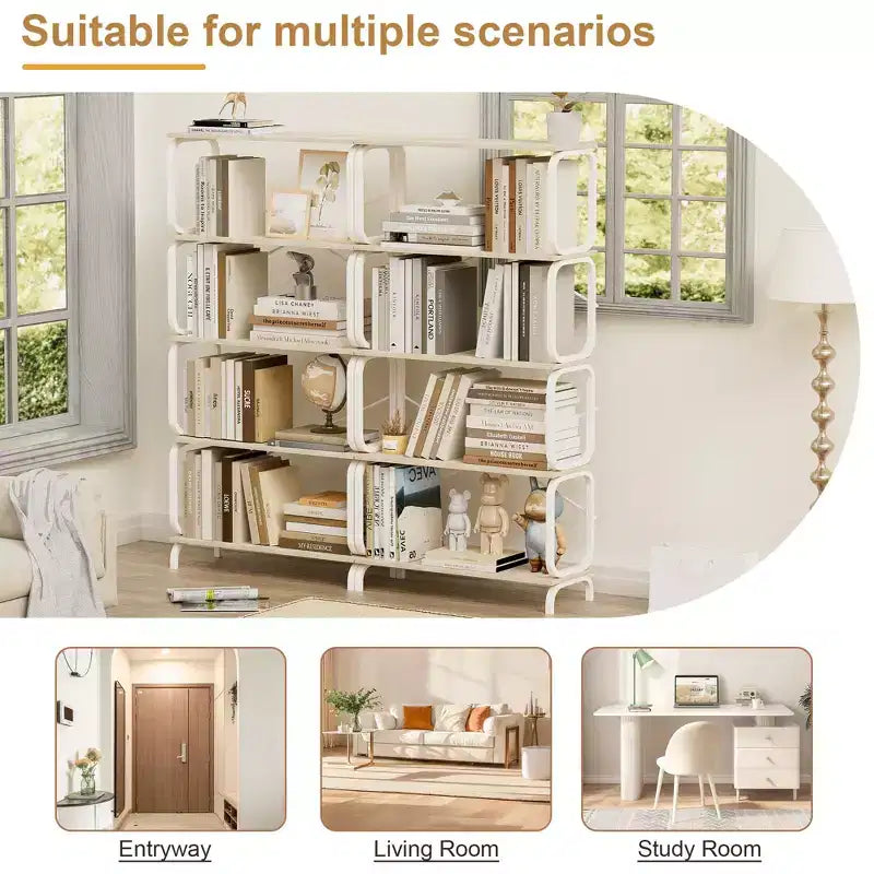 Étagère industrielle, étagère de rangement avec 8 étagères ouvertes, bibliothèque haute pour livres et CD, organisateur de rangement pour salon, couloir