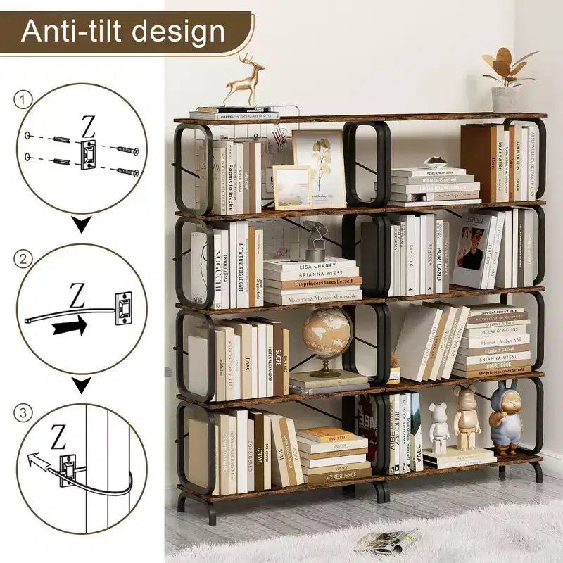 Étagère industrielle, étagère de rangement avec 8 étagères ouvertes, bibliothèque haute pour livres et CD, organisateur de rangement pour salon, couloir