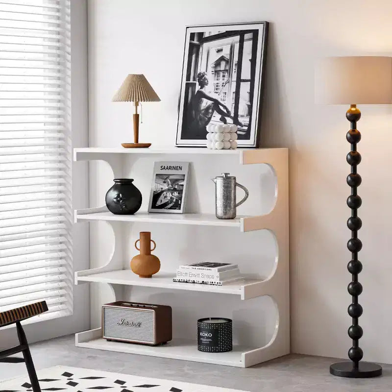 Bibliothèque moderne 2-en-1, étagère au sol minimaliste à 4 niveaux, vitrine pour salon, chambre, bureau