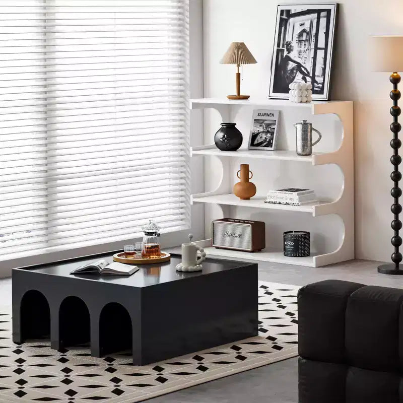 Bibliothèque moderne 2-en-1, étagère au sol minimaliste à 4 niveaux, vitrine pour salon, chambre, bureau